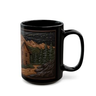 Rustic Cabin Mug – Pine Tree Coffee Cup, Starry Night Design - Image 6