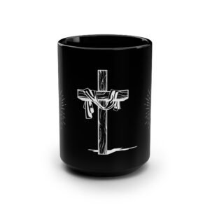 Faith-Inspired Black Mug – Cross & Praying Hands | Spiritual Ceramic Cup