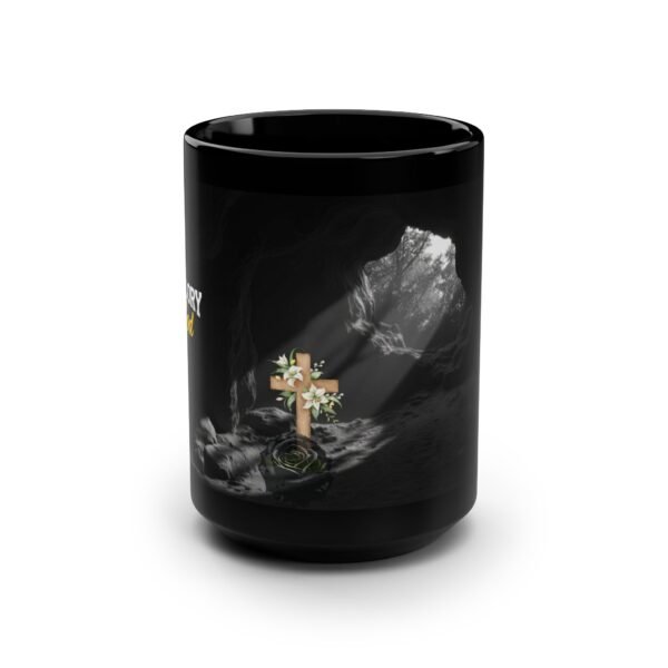 Inspirational Religious Black Mug - 15oz Coffee Cup with Cross and Floral Design for Faith Lovers