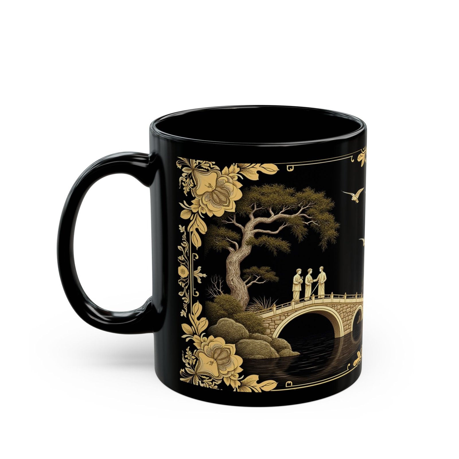 Gold Willow Black Ceramic Mug | Elegant Tea & Coffee Cup - Image 3