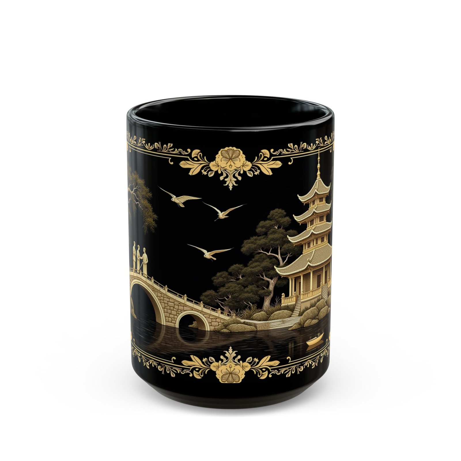 Gold Willow Black Ceramic Mug | Elegant Tea & Coffee Cup - Image 5