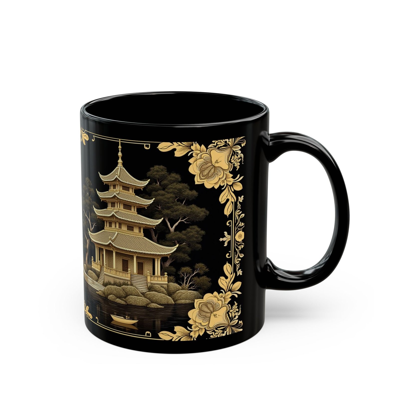 Gold Willow Black Ceramic Mug | Elegant Tea & Coffee Cup - Image 2