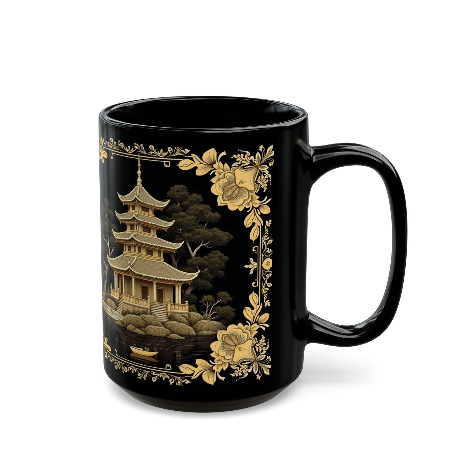 Gold Willow Black Ceramic Mug | Elegant Tea & Coffee Cup - Image 6