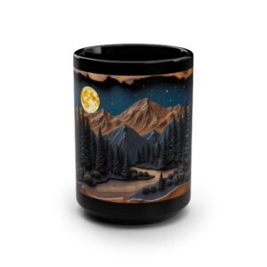 Wooden Mountain & Pine Trees Coffee Mug | Rustic Wood Panel Tea Cup | Carved Effect Mug with Tree Design | Nature Lover Gift