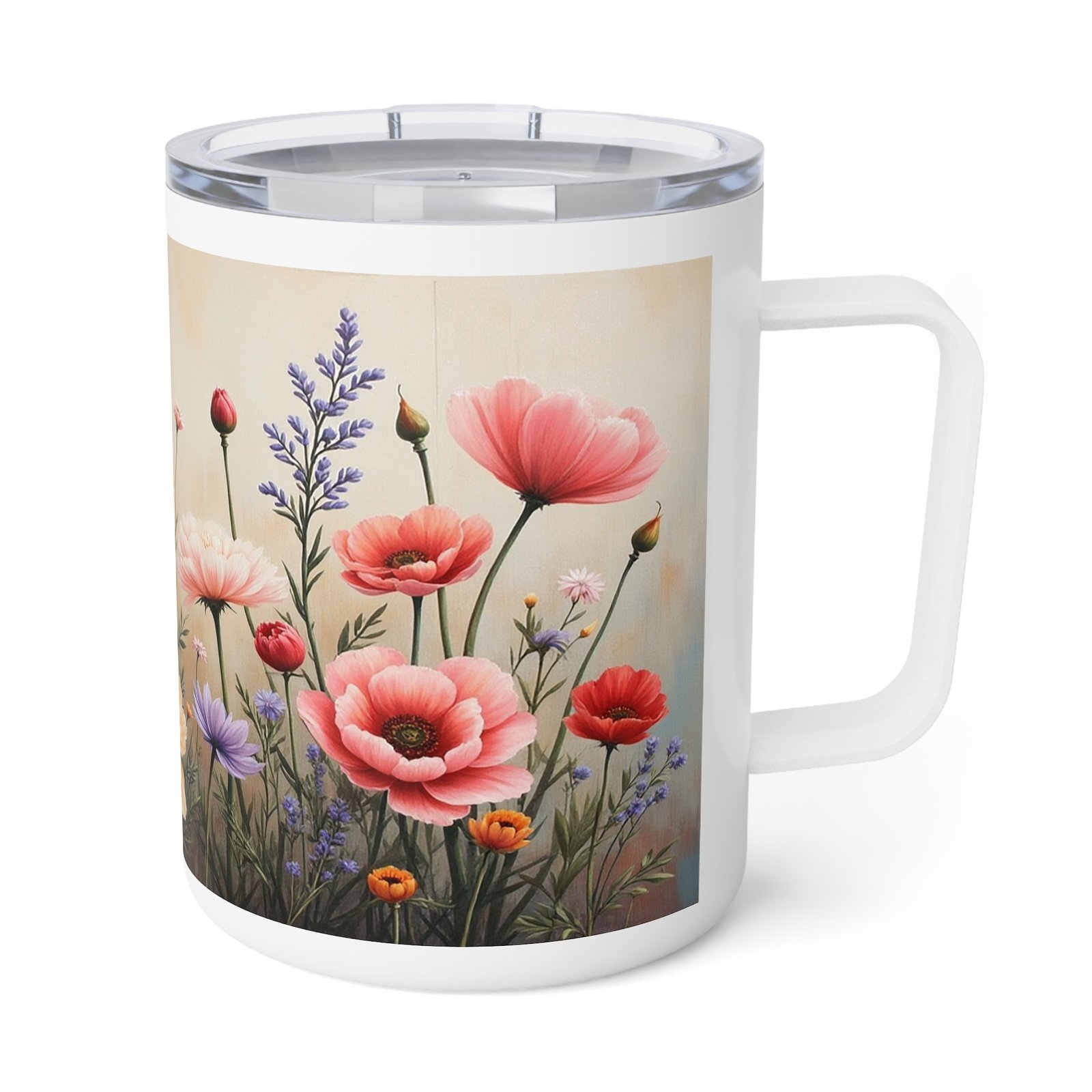 Elegant Floral Insulated Coffee Mug | 10oz Stainless Steel Mug | Vintage Botanical Art Travel Cup | Boho Wildflower Aesthetic Drinkware - Image 4
