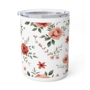 Classic Floral Insulated Coffee Mug | 10oz Stainless Steel Travel Cup | Vintage Botanical Art Drinkware | Elegant Wildflower Tea Mug