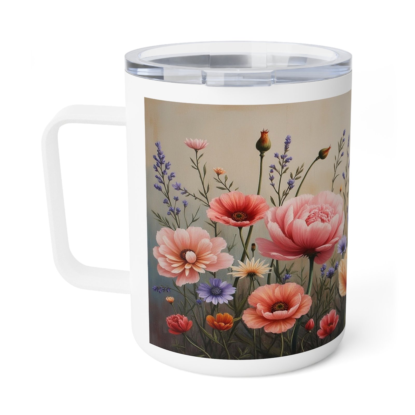 Elegant Floral Insulated Coffee Mug | 10oz Stainless Steel Mug | Vintage Botanical Art Travel Cup | Boho Wildflower Aesthetic Drinkware - Image 3