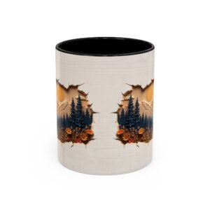 Rustic Wood Effect Mug with Mountain and Pine Tree Design | Wilderness Lover Tea Mug | Cabin Decor | Perfect Vacation Home Gift