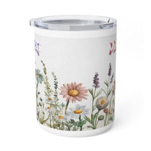 Custom Name Wildflower Mug | Personalized Floral Coffee Cup | 10oz Insulated Botanical Gift | Cottagecore Tea Lover Mug