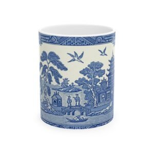 Blue Willow Porcelain Mug | Elegant Vintage Coffee Cup | Classic Blue and White Drinkware for Tea and Coffee Enthusiasts