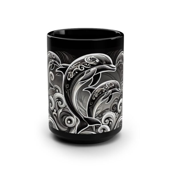 Black and White Dolphin Design Mug – 15oz Ceramic Coffee Cup