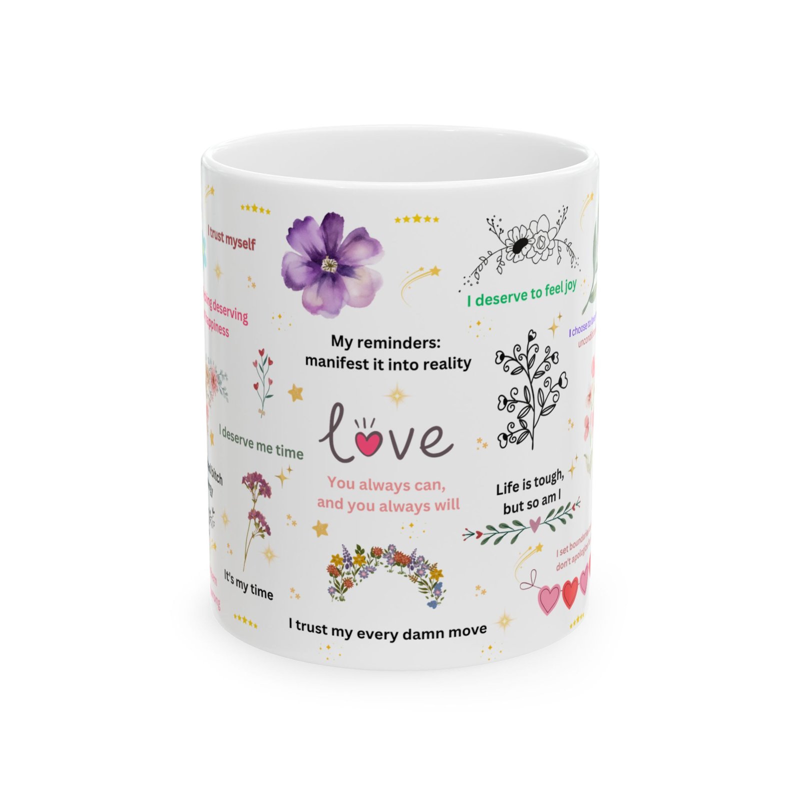Empowering Mental Health Mug  15oz Daily Affirmations Glass Cup, Perfect Gift for Her or Best Friend