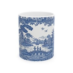 Blue Willow Ceramic Coffee Mug | Traditional Blue and White Tea Cup | Vintage-Inspired Porcelain Drinkware