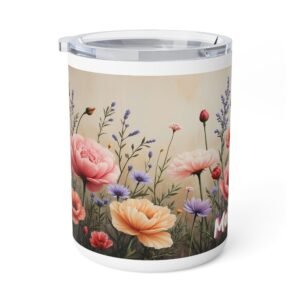 Custom Wildflower Mug | Personalized Name Floral Coffee Cup | 10oz Insulated Cottagecore Gift | Vintage Botanical Tea Mug