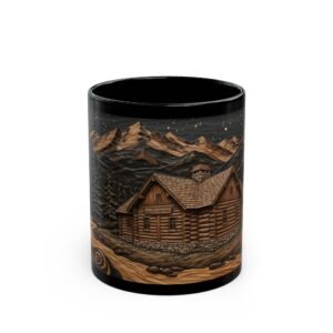 Mountain and Trees Mug  Printed Wood Coffee Cup, Pine Tree Tea Mug, Wood Panel Effect, Rustic Wooden Mountain Design