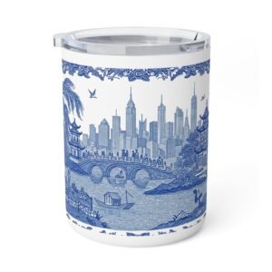 Blue Willow Inspired Mug |Charming Insulated Coffee Mug, 10oz - Scenic Blue Landscape Design, Perfect for Home or Office, Travel Mug