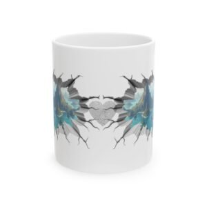 Artistic Heart Crack Ceramic Mug | Blue and Gray Abstract Design, Unique Gift for Coffee Lovers, Home Decor, Art Enthusiasts, Birthday or