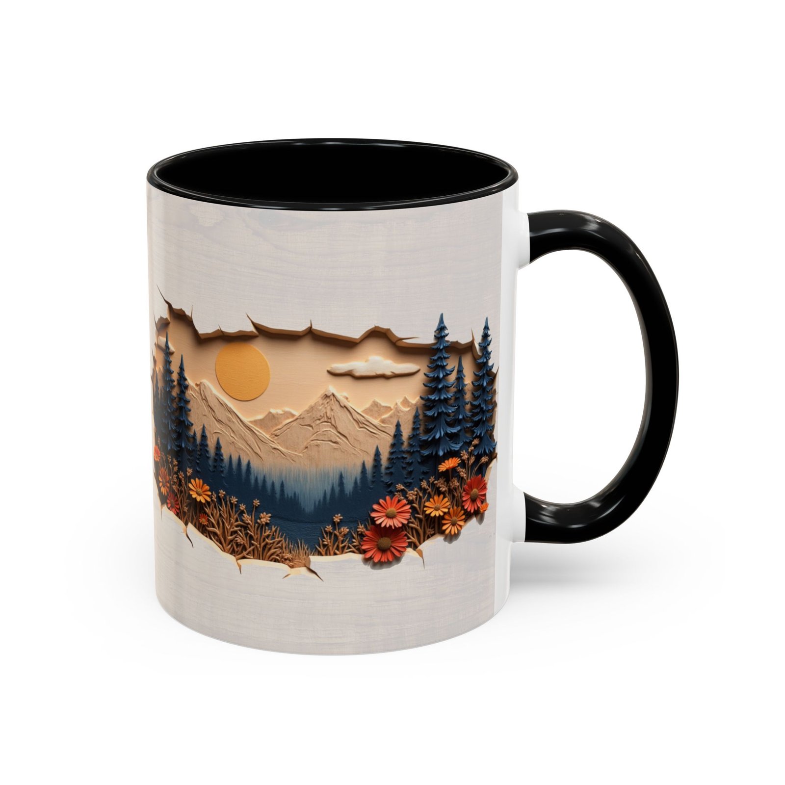 Rustic Wood Effect Mug with Mountain and Pine Tree Design | Wilderness Lover Tea Mug | Cabin Decor | Perfect Vacation Home Gift - Image 2