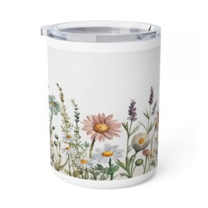 Vintage Floral Insulated Coffee Mug | 10oz Stainless Steel Travel Cup | Elegant Botanical Art Mug | Aesthetic Wildflower Drinkware
